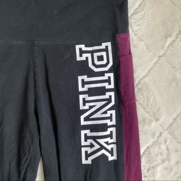 Victoria's Secret PINK Yoga | Black and Cherry Mesh Leggings | Size Large - Picture 3 of 16